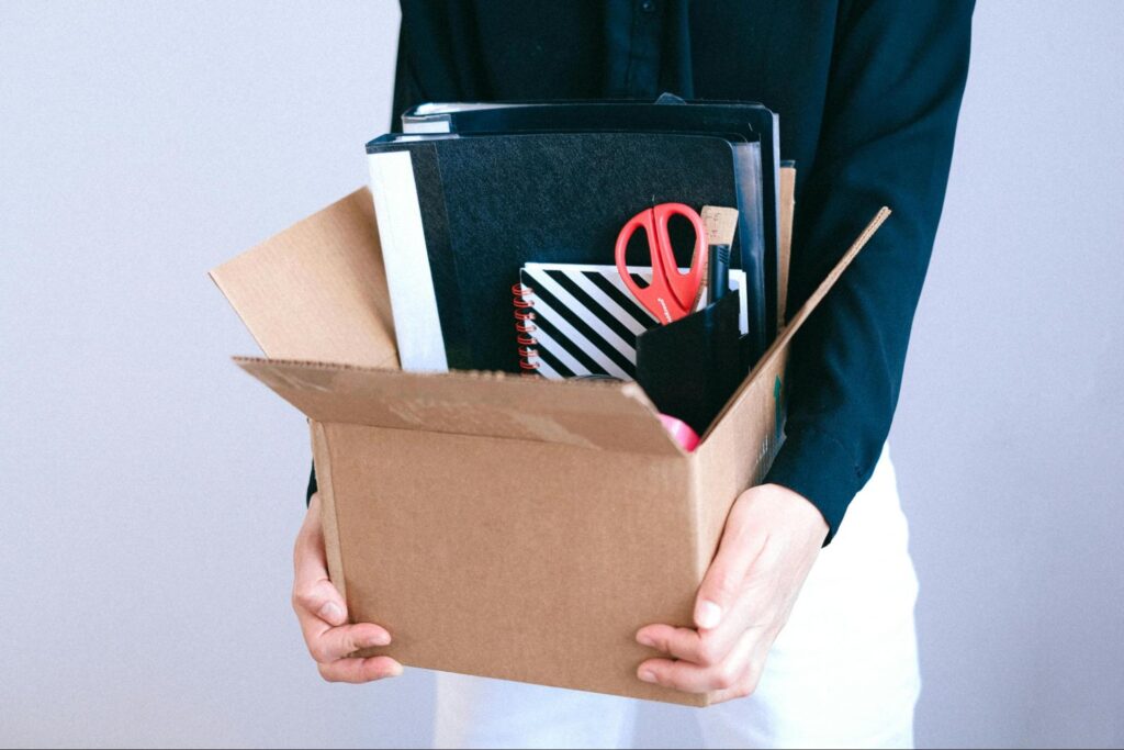 Moving office supplies in a box